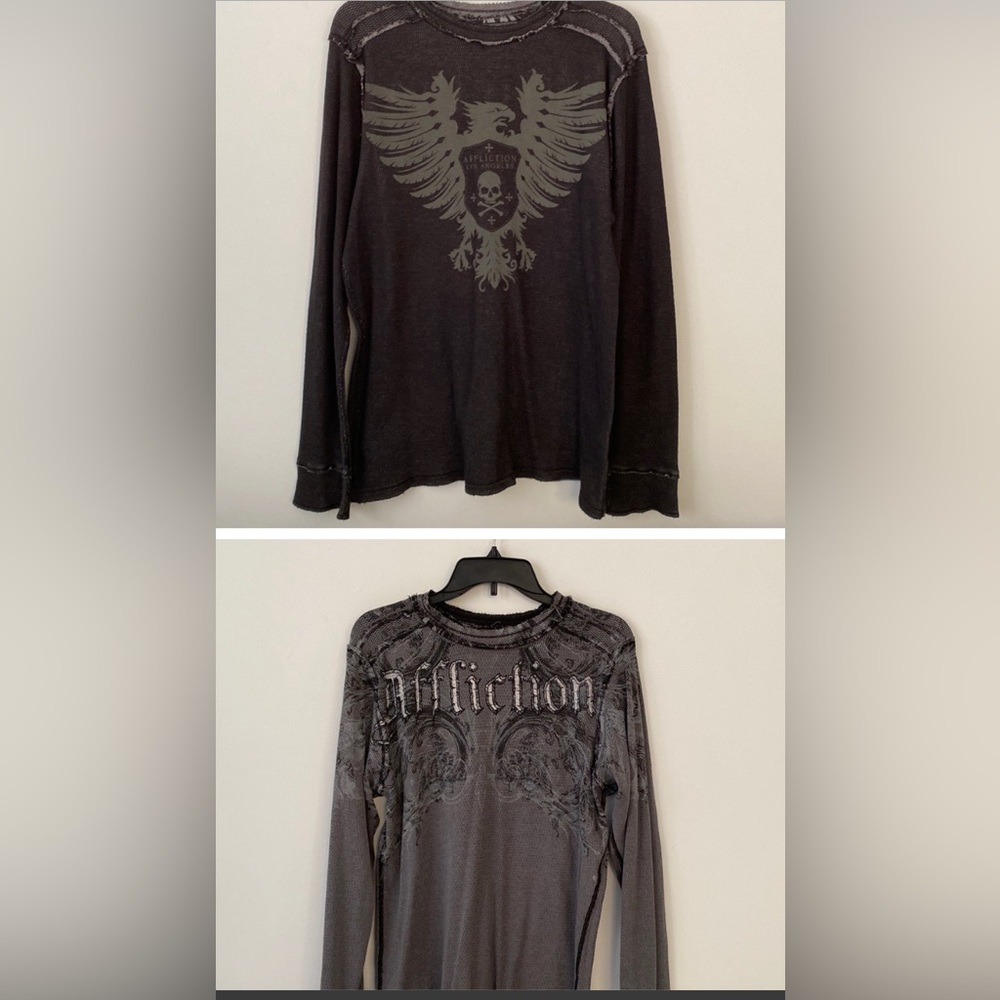 AFFLICTION Reversible Mens Thermal long sleeve shirt L
